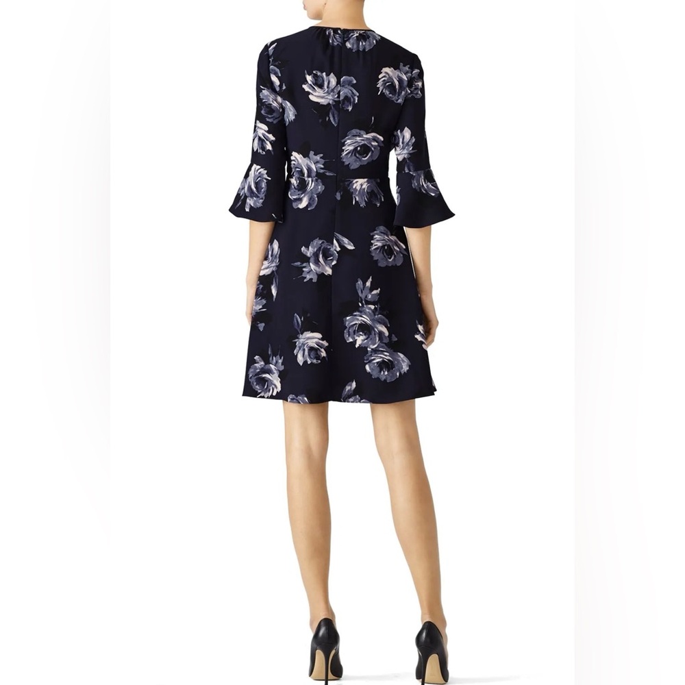 Kate Spade Night Rose Crepe Dress Size 4 NWT Navy Floral Bell Sleeve A-Line - Picture 3 of 9